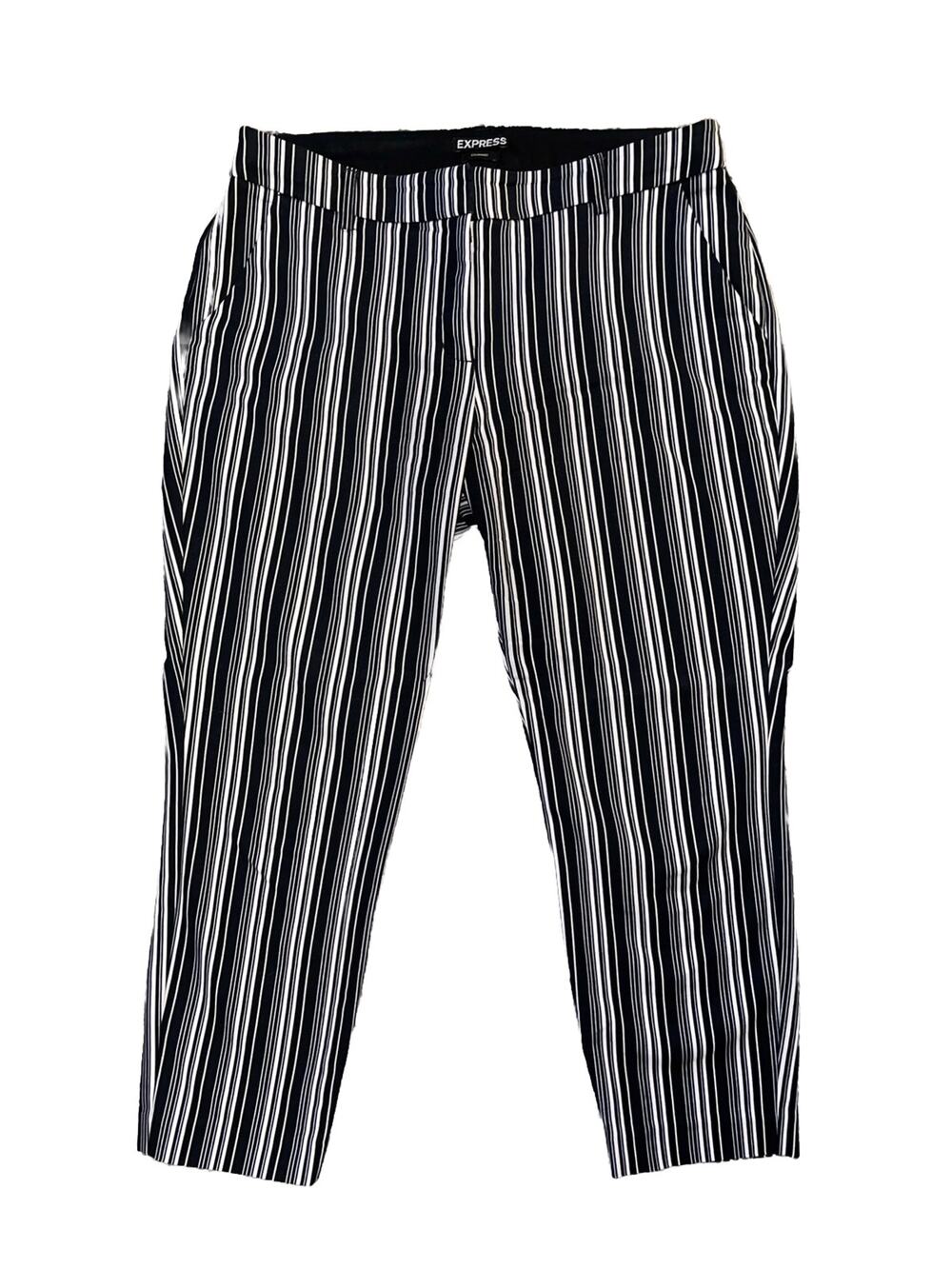 EXPRESS WOMENS BLACK STRIPE COLUMNIST MID RISE ANKLE DRESS PANTS 8 SHORT